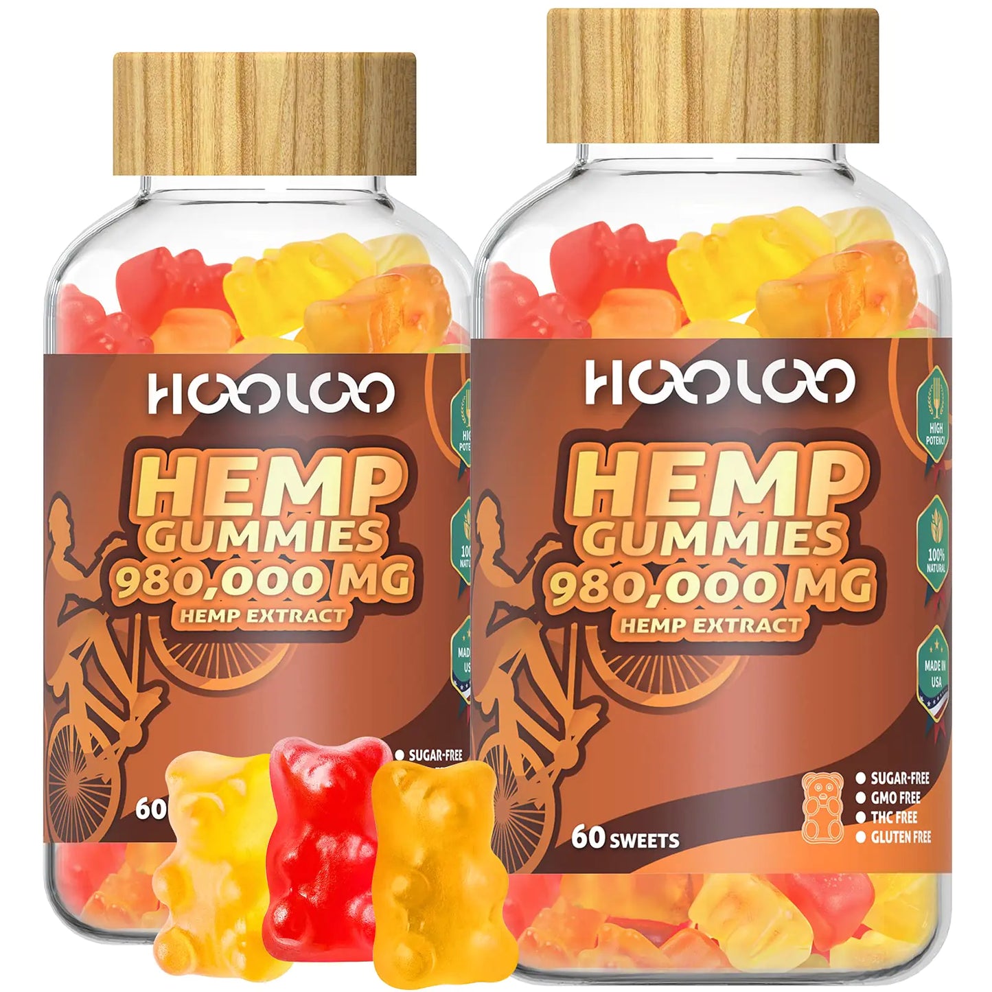 HOOLOO Hemp Gummies 980000 Fruity Sugar Free Hemp Gummy Bears for Adults Made in USA