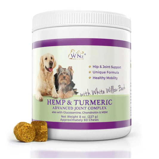 Hemp & Turmeric Hip and Joint Chews for Dogs - Dog Hemp Chews for Pain Relief & Arthritis - Anti-inflammatory Hemp Dog Treats w/MSM Hemp Oil Glucosamine and Chondroitin for Dogs 60 Chews 8 Oz