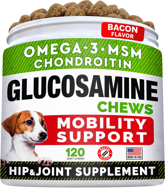 Advanced Hemp + Glucosamine Dog Joint Supplement - Hip Joint Pain Relief - Mobility Hemp Chews for Dogs - Chondroitin MSM Omega - Hemp Oil Treats - Made in USA - Lamb Flavor - 120 Hemp Treats
