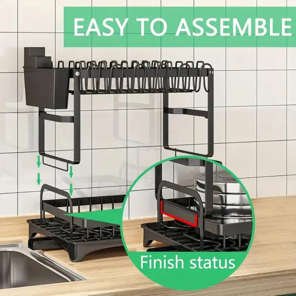 2-Tier Dish Rack with Drainboard & Utensil Holder